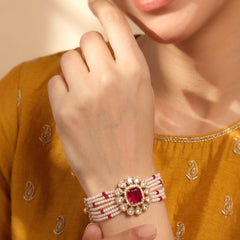 Peora Pink Floral Heritage Pearl Bracelet - Gold