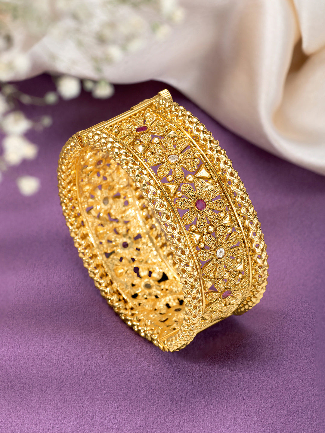 Golden Harmony Single Piece Stone Studded Kada