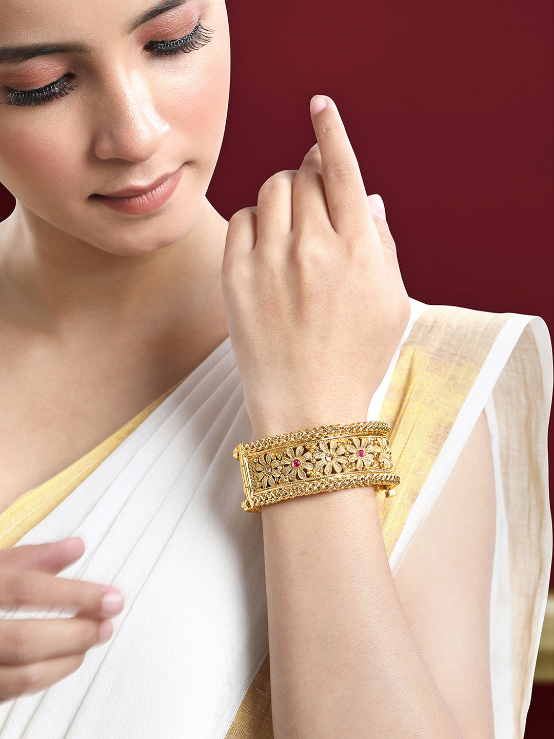 Golden Harmony Single Piece Stone Studded Kada