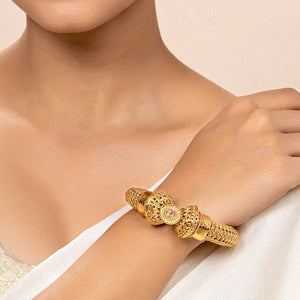 Gilded Grace Gokhru Style Kada Bangle - Gold