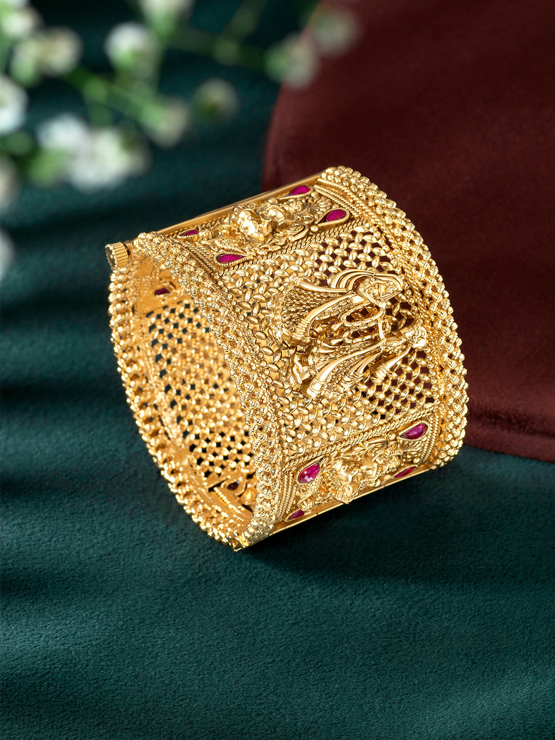 Divinely Wed Golden Kada with Goddess Lakshmi and Bride Groom Motifs