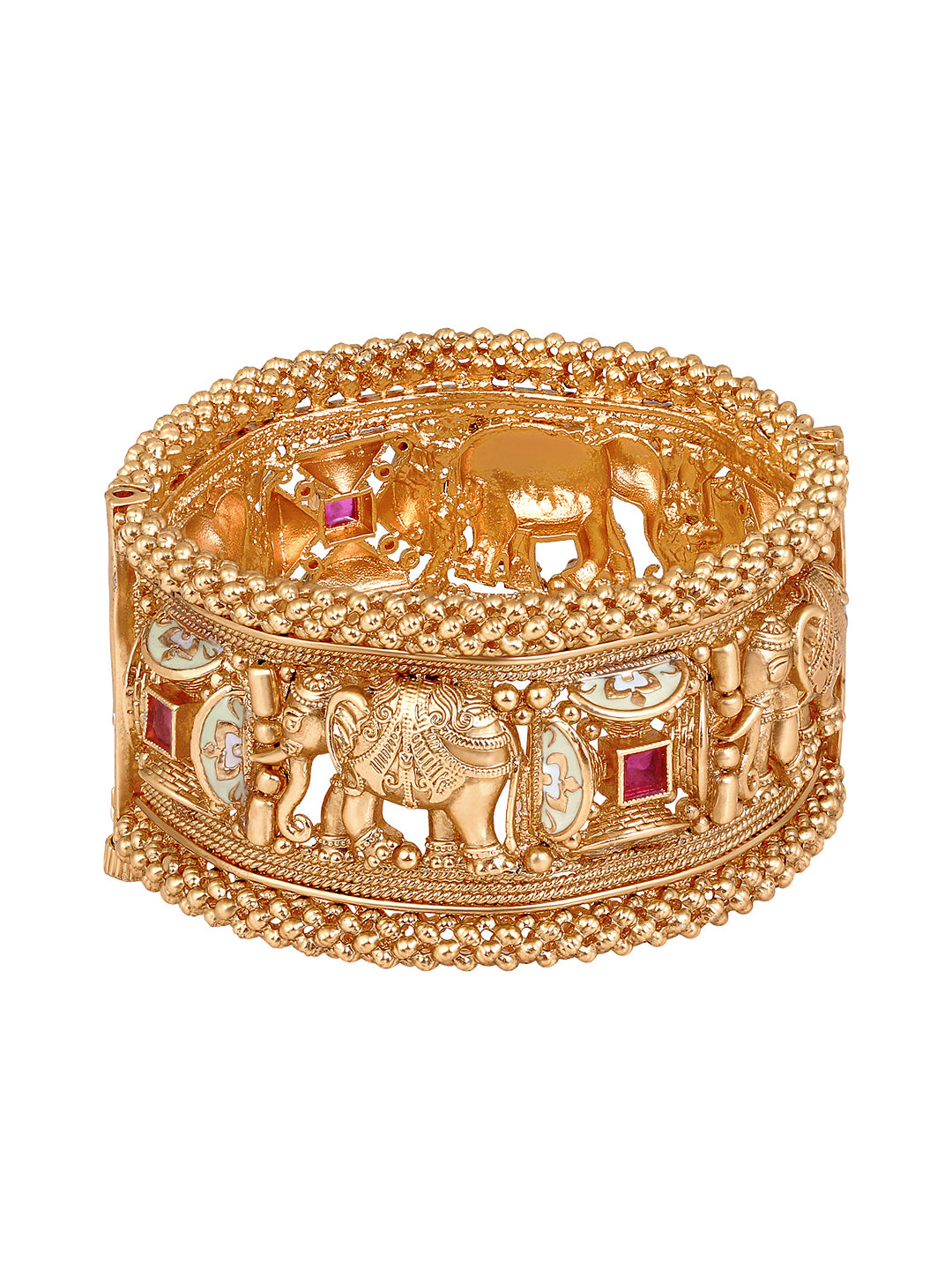 Golden Parade Elephant Motif Kada with Meenakaari Artistry