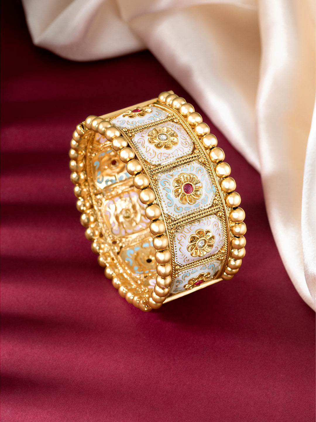 Meenakari Marvel Golden Kada with Floral Accents