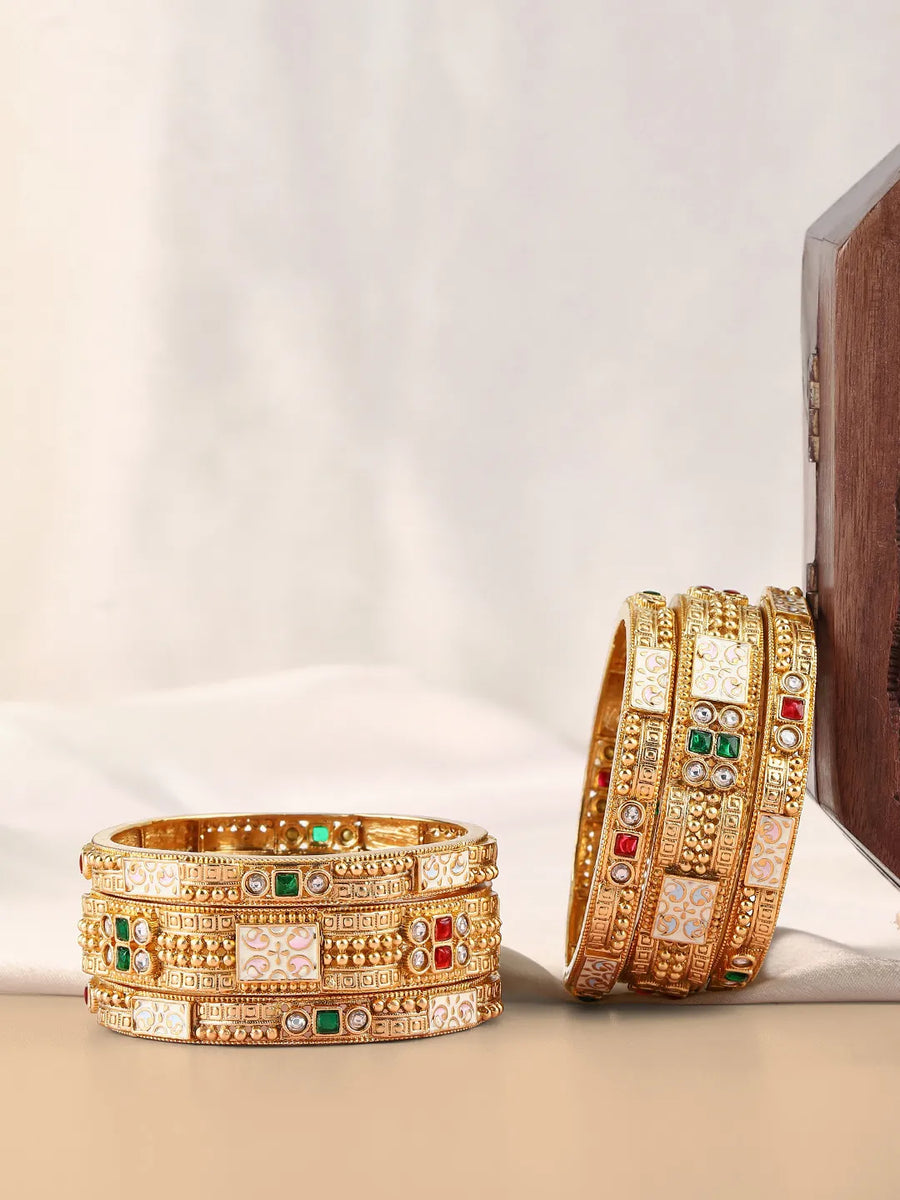 Traditional Meenkari Faux Kundan Bangles - Gold