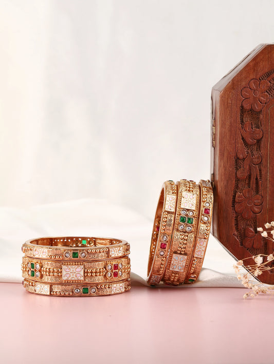 Traditional Meenkari Faux Kundan Bangles - Gold