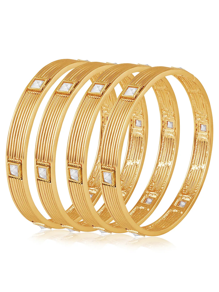 Classic Crystals Embellished Bangle Set - Gold
