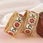 Intricate Floral Motif Bangle Set - Gold