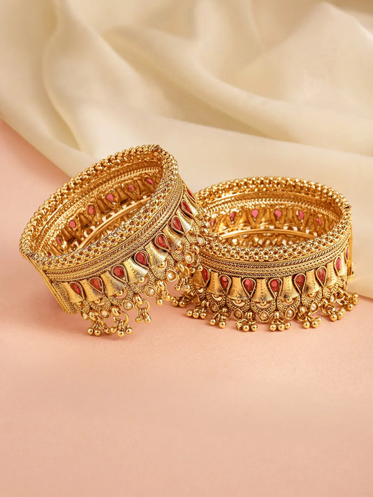 Classic Bell Charm Bangle Set - Gold