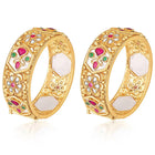 Embellished Floral Pattern Bangles Set - Gold