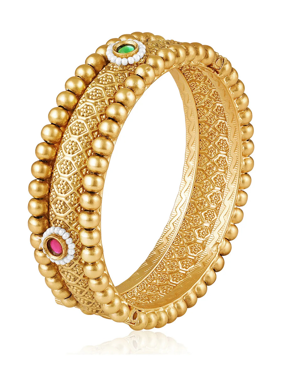 Intricate Bead Frame Ethnic Bangle - Gold