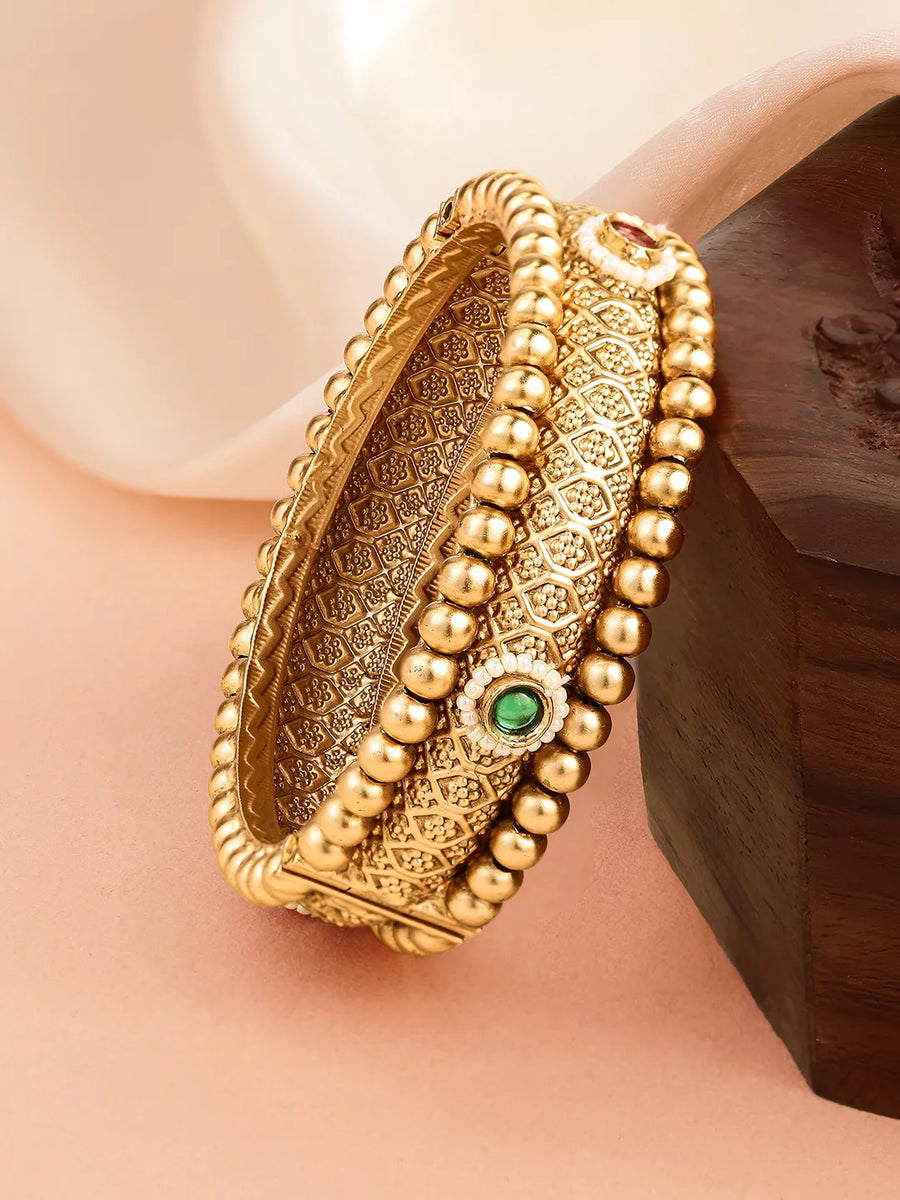 Intricate Bead Frame Ethnic Bangle - Gold