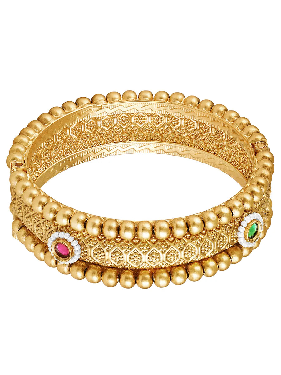 Intricate Bead Frame Ethnic Bangle - Gold