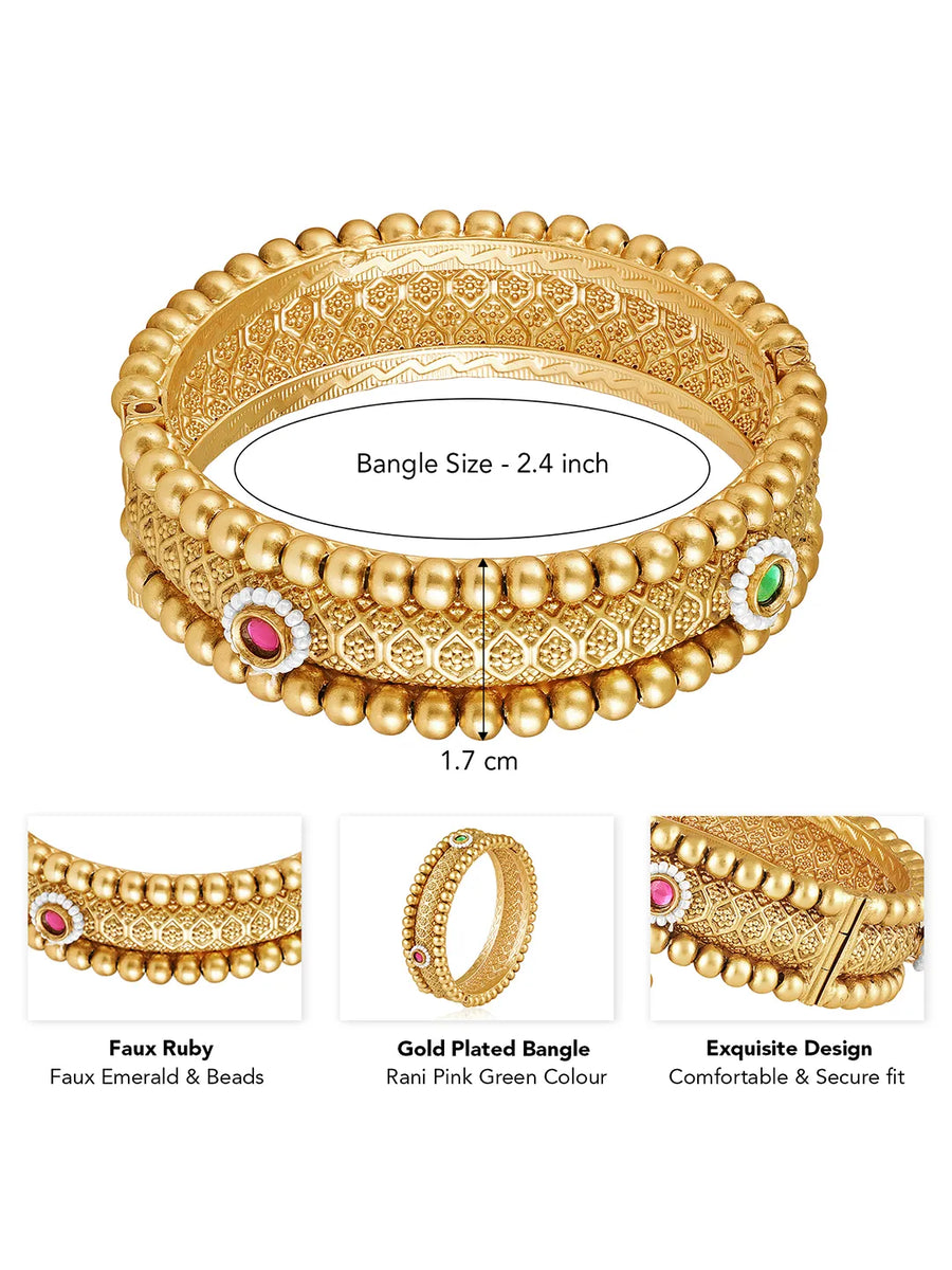 Intricate Bead Frame Ethnic Bangle - Gold