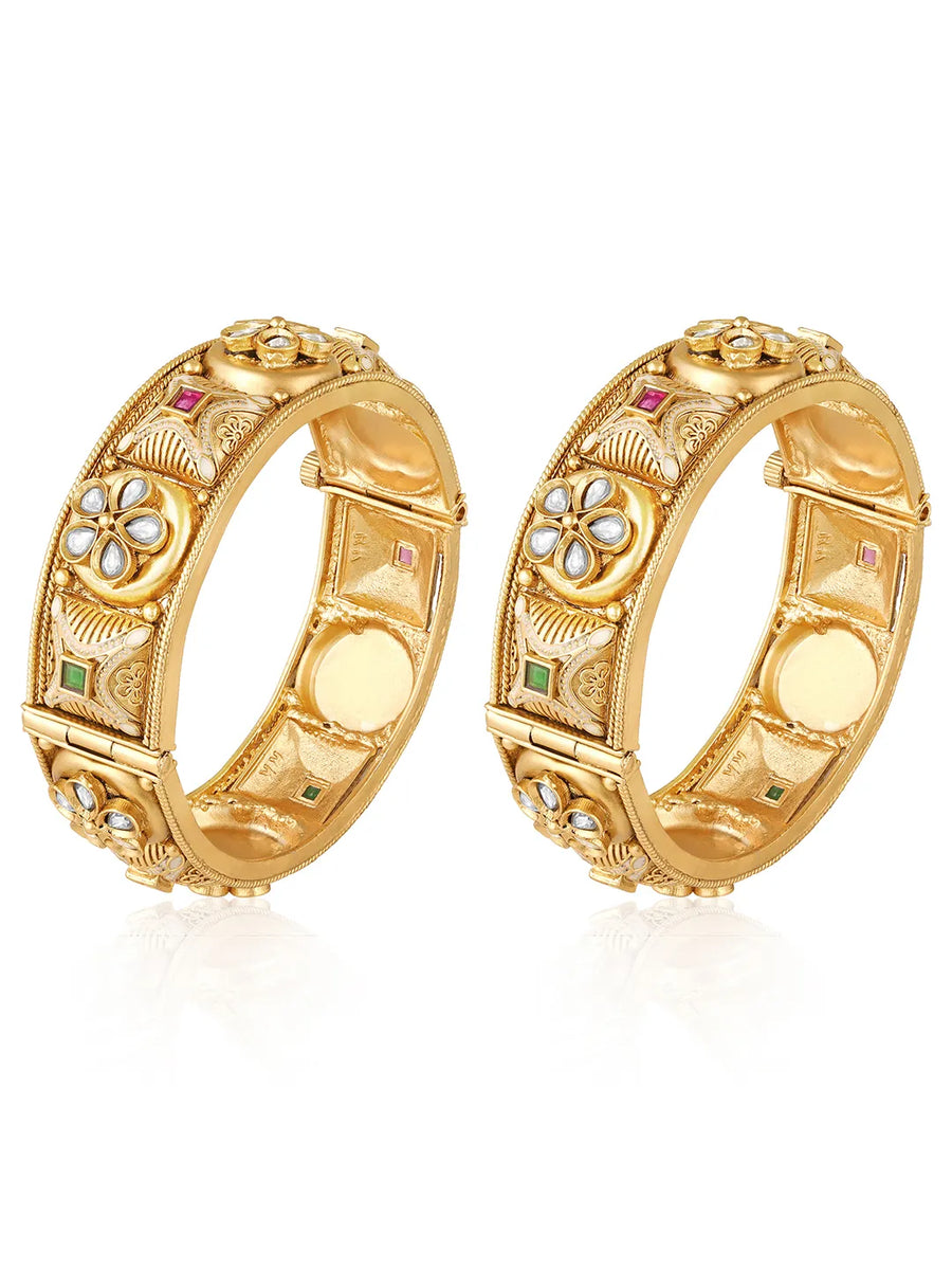 Kundan Embellished Set of Kada Bangles - Gold
