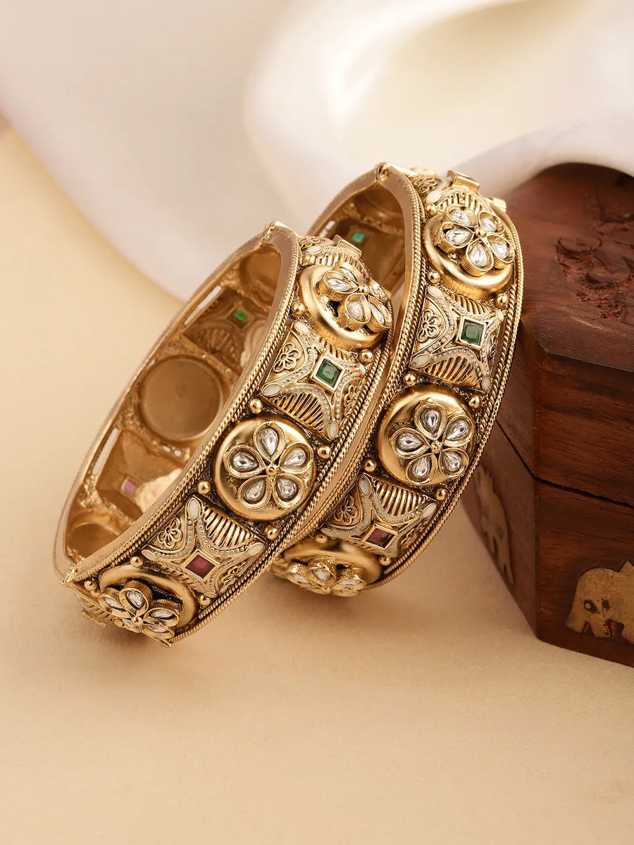 Kundan Embellished Set of Kada Bangles - Gold