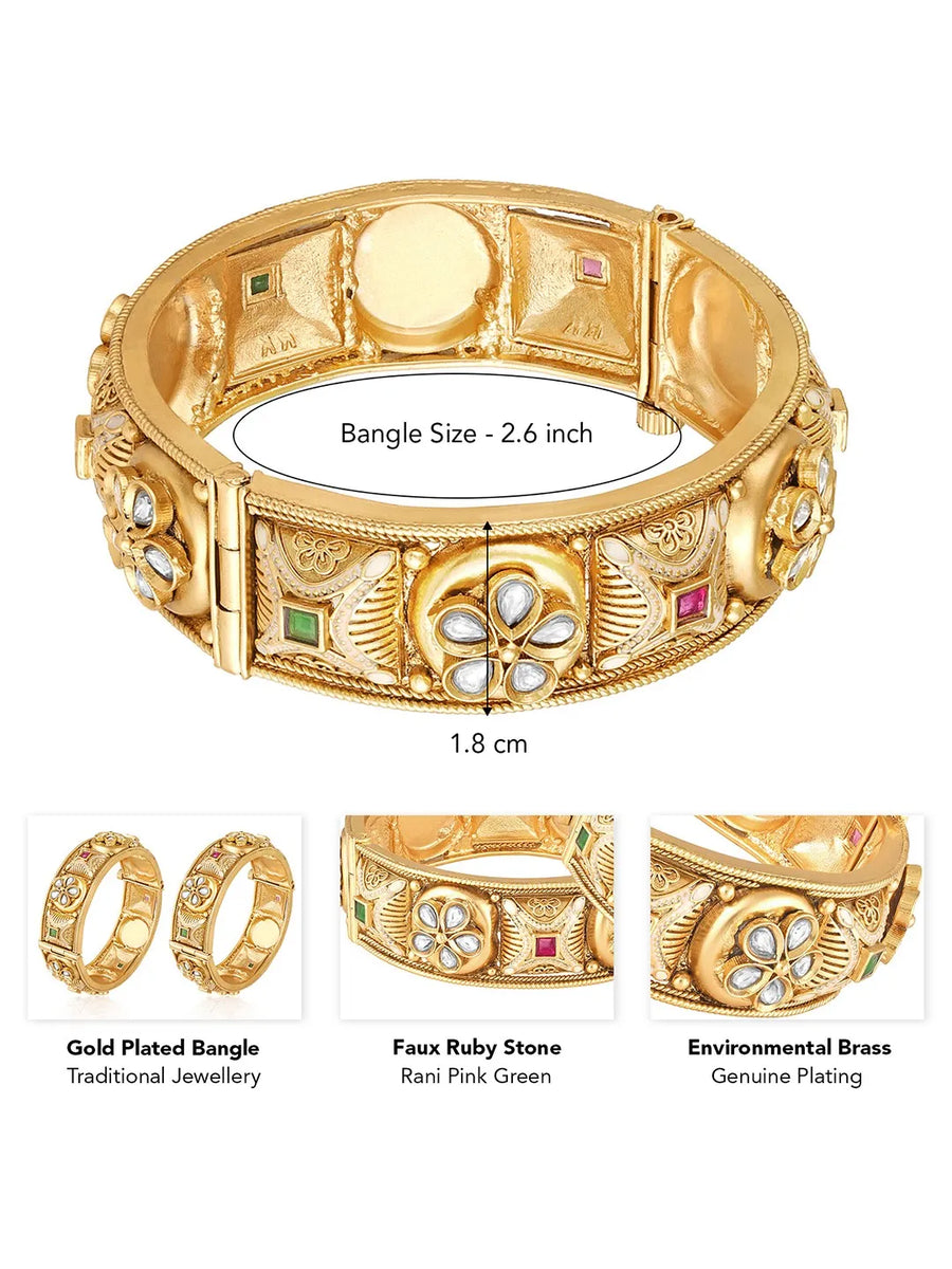 Kundan Embellished Set of Kada Bangles - Gold