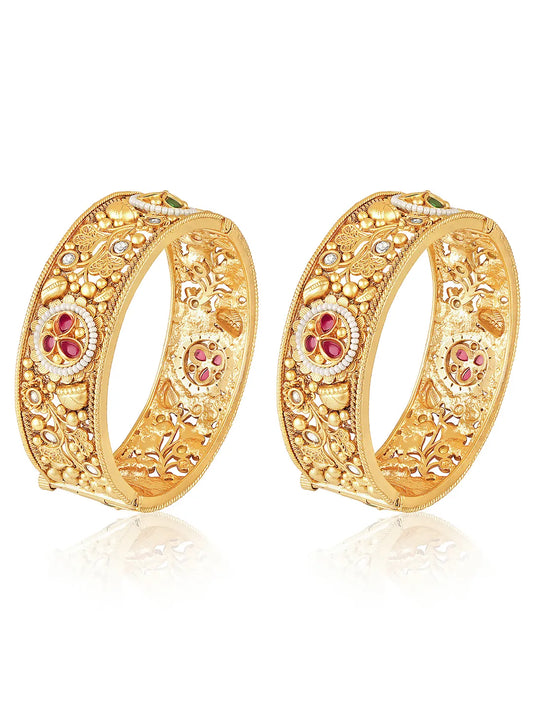 Floral Carved Traditional Kada Set - Gold