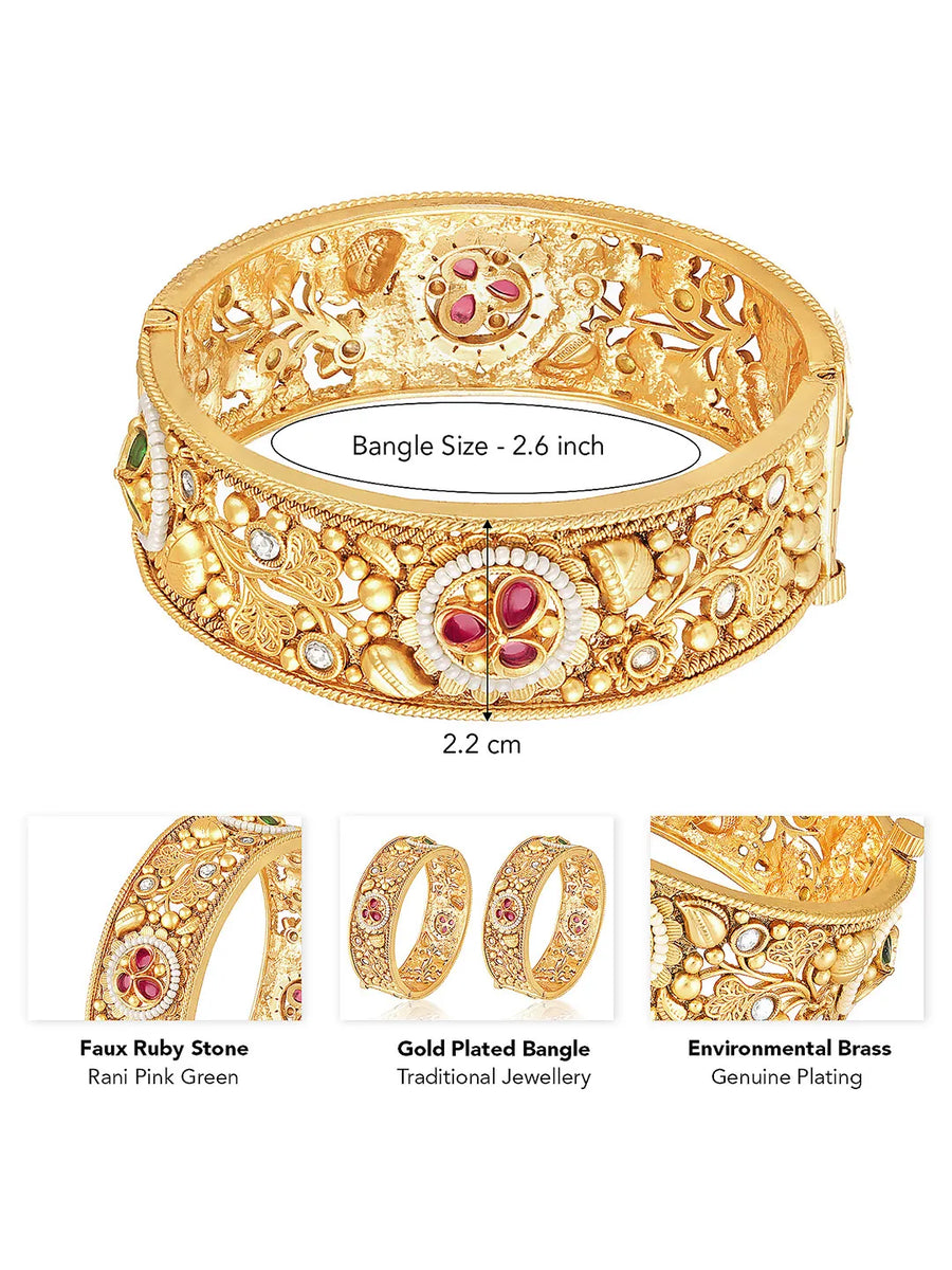 Floral Carved Traditional Kada Set - Gold