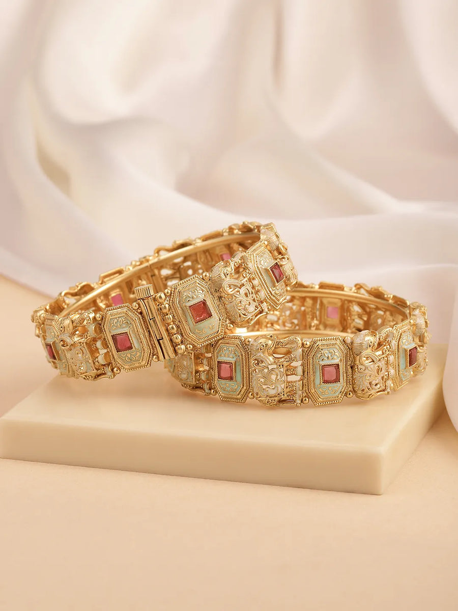 Elephant Motif Openable Kada Set - Gold