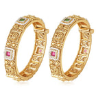 Laxmi Carved Temple Work Bangle Set - Gold