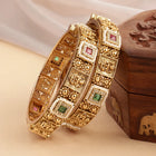 Laxmi Carved Temple Work Bangle Set - Gold
