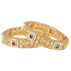 Laxmi Carved Temple Work Bangle Set - Gold
