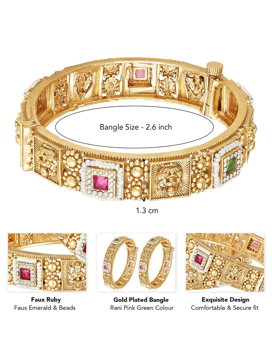 Laxmi Carved Temple Work Bangle Set - Gold