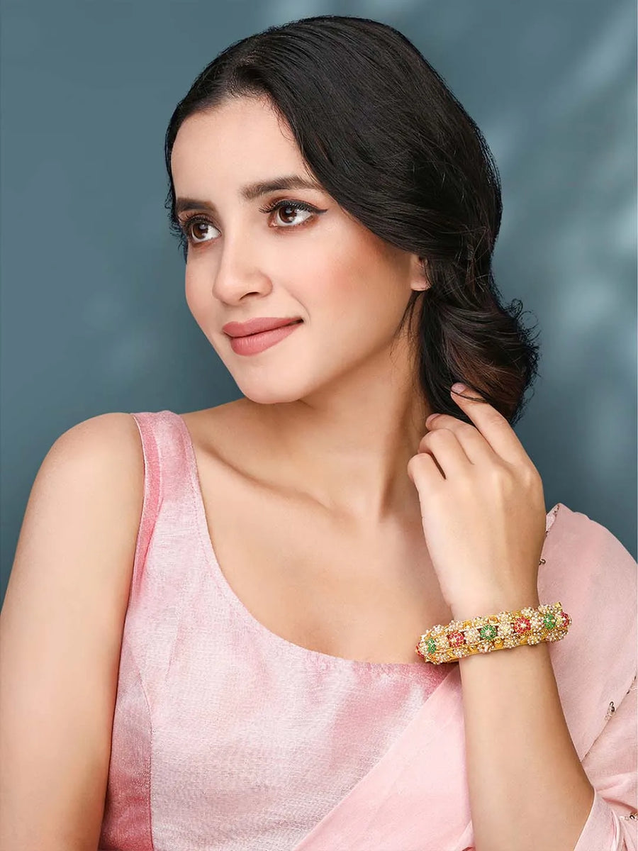 Gold Stones Studded Bangles – Traditional Fashion Jewellery by Peora

