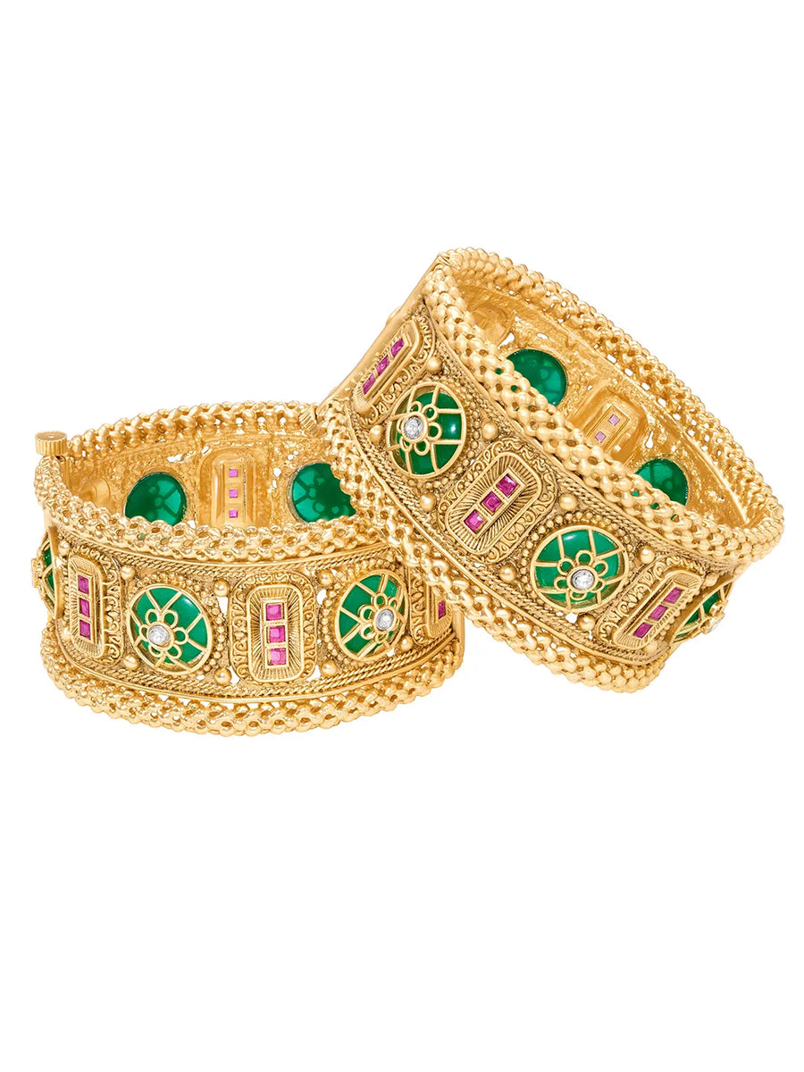 Green Meenakari Gold Plated Kada Set for Women
