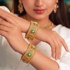 Green Meenakari Gold Plated Kada Set for Women