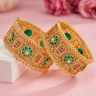 Green Meenakari Gold Plated Kada Set for Women