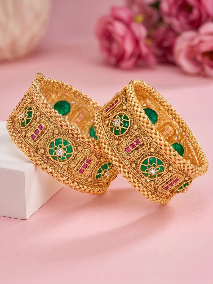 Green Meenakari Gold Plated Kada Set for Women
