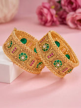 Green Meenakari Gold Plated Kada Set for Women