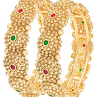 Gold Plated Rawa Work Gemstone Statement Kada