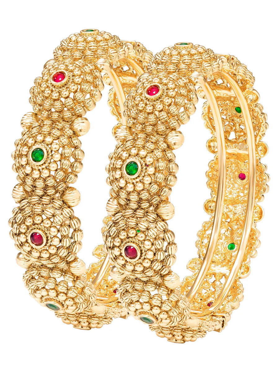 Gold Plated Rawa Work Gemstone Statement Kada