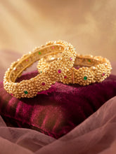 Gold Plated Rawa Work Gemstone Statement Kada