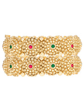 Gold Plated Rawa Work Gemstone Statement Kada