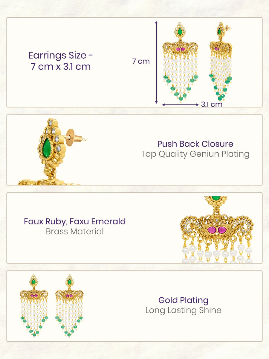 Peora Divine Temple Style Long Pearl Earrings