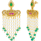 Peora Divine Temple Style Long Pearl Earrings