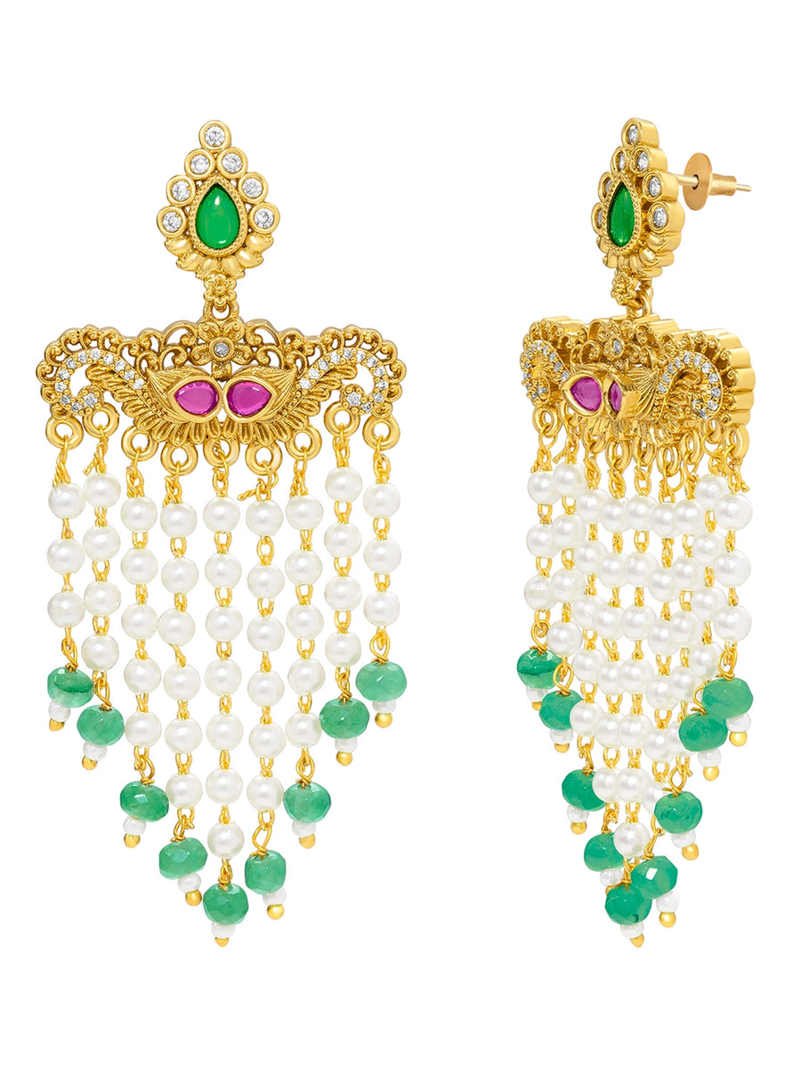 Peora Divine Temple Style Long Pearl Earrings