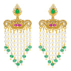 Peora Divine Temple Style Long Pearl Earrings