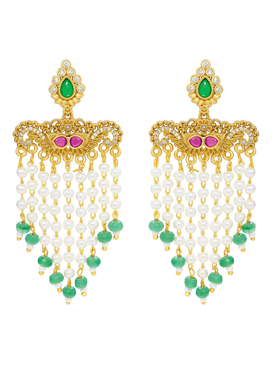 Peora Divine Temple Style Long Pearl Earrings