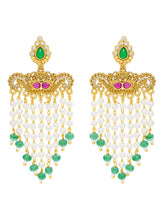 Peora Divine Temple Style Long Pearl Earrings