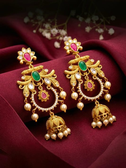 Peora Temple Chandbali Jhumka Earrings
