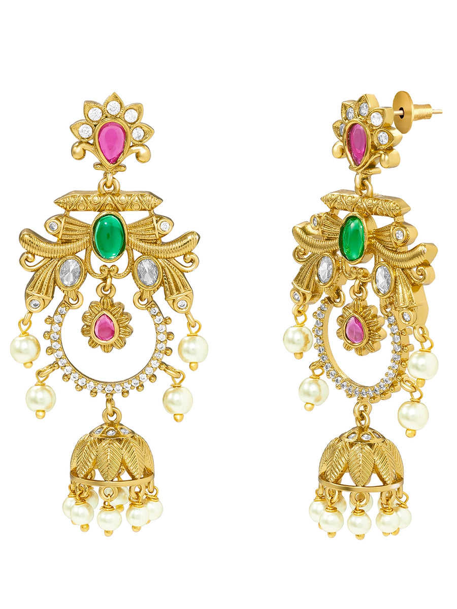 Peora Ethnic Long Chandbali Jhumka Earrings