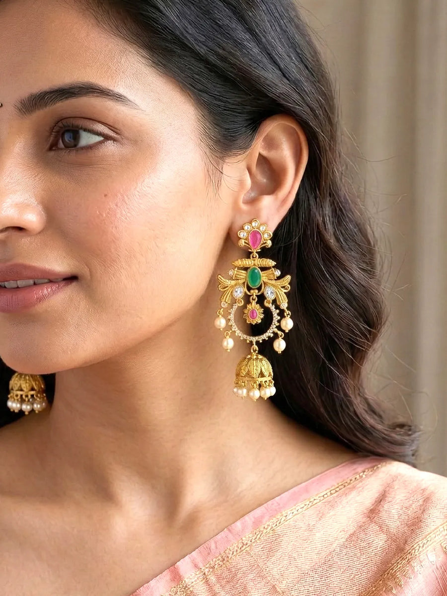 Peora Ethnic Long Chandbali Jhumka Earrings
