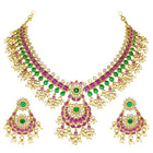 Peora Temple Style Jadau Bridal Necklace Set