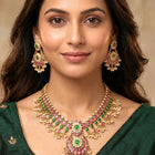 Peora Temple Style Jadau Bridal Necklace Set