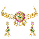 Peora Pink & Green Jadau Swan Choker Pearl Set