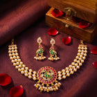 Peora Pink & Green Jadau Swan Choker Pearl Set